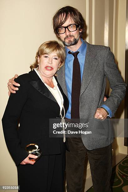 Jarvis Cocker poses with Marianne Faithfull after presenting her with the Q Icon award at the 2009 Q Awards held at the Grosvenor House Hotel on...