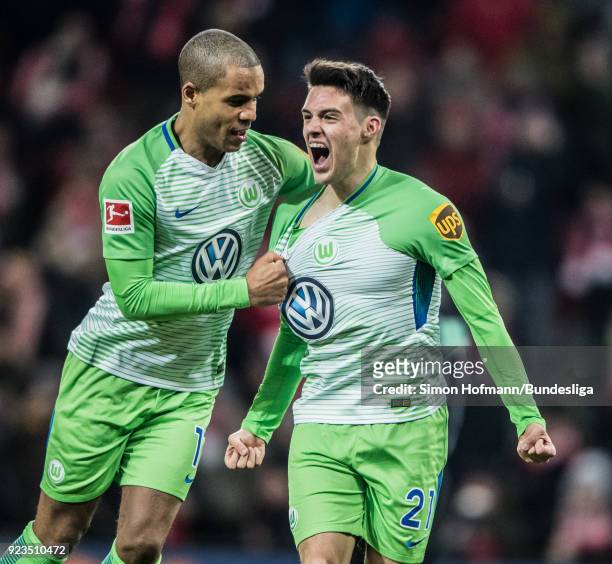 Josip Brekalo of Wolfsburg celebrates a goal during the Bundesliga match between 1. FSV Mainz 05 and VfL Wolfsburg at Opel Arena on February 23, 2018...