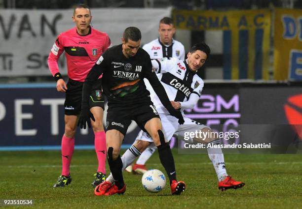 Alexandre Geijo Pazos of Venezia FC competes for the ball whit Simone Iacoponi of Parma Calcio during the serie B match between Parma Calcio and...