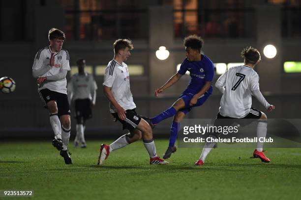 Marcel Lewis during the Fulham and Chelsea U18 Premier League match at Motspur Park on February 23, 2018 in New Malden, England.