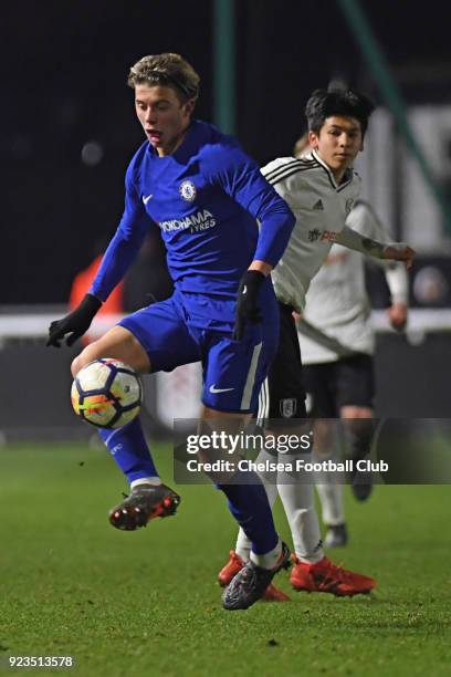 Conor Gallagher of Chelsea during the Fulham and Chelsea U18 Premier League match at Motspur Park on February 23, 2018 in New Malden, England.