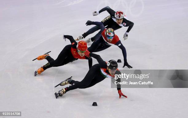 Shaolin Sandor Liu of Hungary leads front of Ziwei Ren of China , Daan Breeuwsma of the Netherlands and Ryosuke Sakazume of Japan during the Short...