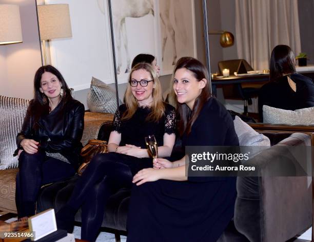 Carey Buckle, Lisa Loverro and Allison Vajda attend Frette Celebrates Bjorn Bjornsson at Private Residence on February 21, 2018 in New York City.