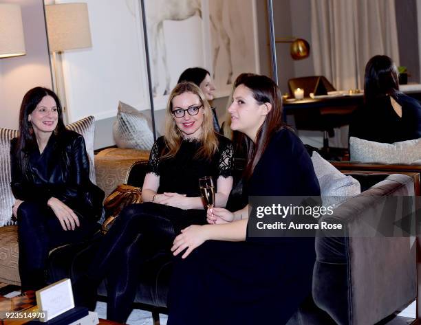 Carey Buckle, Lisa Loverro and Allison Vajda attend Frette Celebrates Bjorn Bjornsson at Private Residence on February 21, 2018 in New York City.