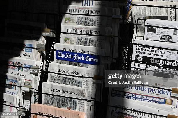 Newspapers are displayed at a newsstand October 26, 2009 in San Francisco, California. A report by the Audit Bureau of Circulations reveals that the...