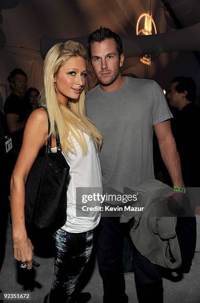 Exclusive* Paris Hilton and Doug Reinhardt backstage at the Rose Bowl during the U2 360 Tour on October 25, 2009 in Pasadena, California.