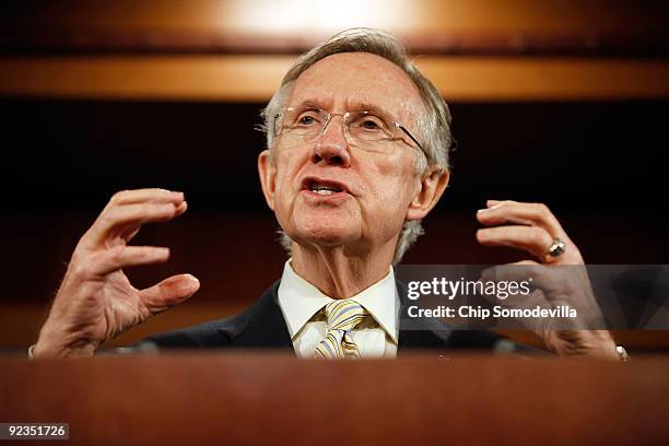 Senate Majority Leader Sen. Harry Reid holds a news conference to announce the inclusion of the "public option" in the Senate's version of the health...