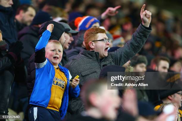 Fans of Hull City chant in protest of owner Assem Allam during the Sky Bet Championship match between Hull City and Sheffield United at KCOM Stadium...