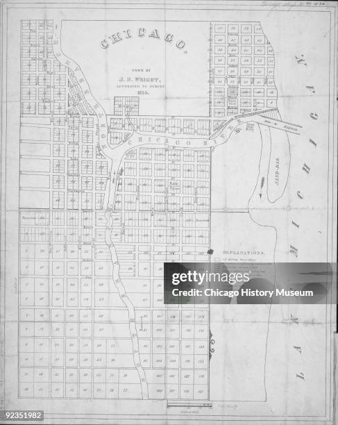 Map of the city of Chicago, drawn by by J.S. Wright according to the survey of 1834, Chicago, IL.