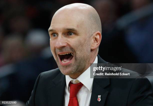 Ilias Kantzouris, Head Coach of Brose Bamberg in action during the 2017/2018 Turkish Airlines EuroLeague Regular Season Round 23 game between Brose...