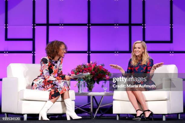 Journalist Elaine Welteroth and actor/producer/activist Reese Witherspoon speak onstage at the Watermark Conference for Women 2018 at San Jose...