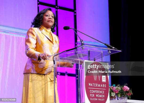 Gilead Sciences, Inc, Robin Washington speaks onstage at the Watermark Conference for Women 2018 at San Jose Convention Center on February 23, 2018...