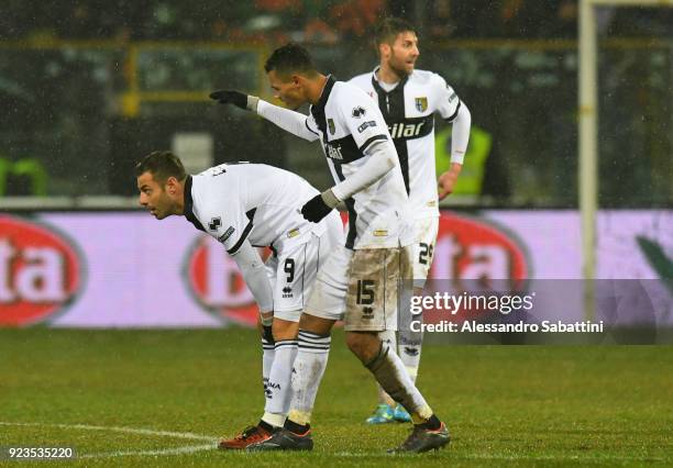 Emanuele Calaiò of Parma Calcio celebrates after scoring the 1-1 goal during the serie B match between Parma Calcio and Venezia FC at Stadio Ennio...