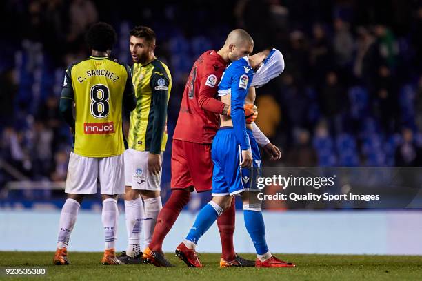 Lucas Perez of Deportivo de La Coruna reacts at the end of the La Liga match between Deportivo La Coruna and Espanyol at on February 23, 2018 in La...