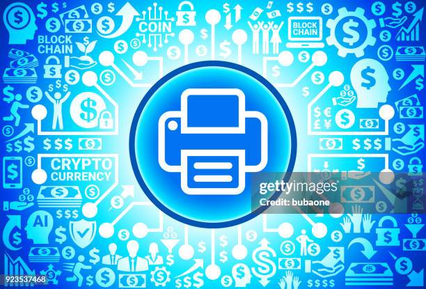printer icon on money and cryptocurrency background - printer security stock illustrations