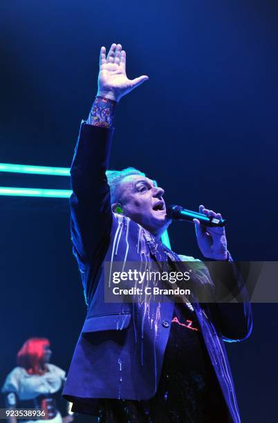 Andy Bell of Erasure performs on stage at the Eventim Apollo on February 23, 2018 in London, England.