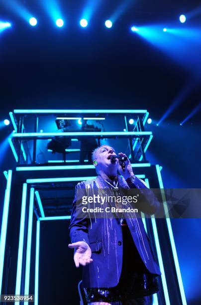 Andy Bell of Erasure performs on stage at the Eventim Apollo on February 23, 2018 in London, England.