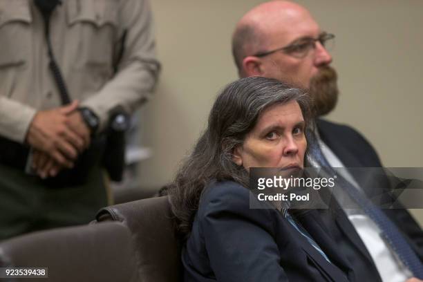 Louise Anna Turpin, who, along with David Allen Turpin is accused of abusing and holding 13 of their children captive, appears in court on February...
