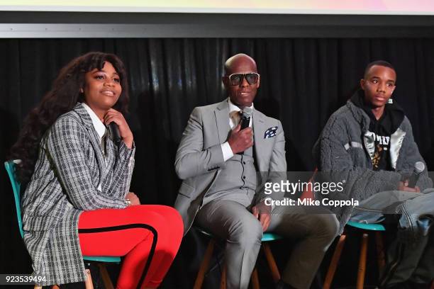 Shavone Charles, Dapper Dan, and Quil Lemons speak during a panel as Instagram celebrates #BlackGirlMagic and #BlackCreatives on February 23, 2018 in...