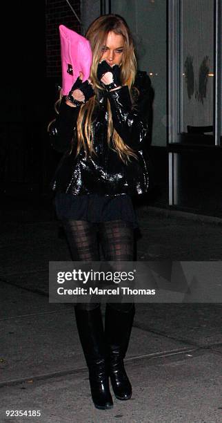 Actress Lindsay Lohan is seen leaving Les Deux Gamins restaurant in Manhattan on January 23, 2009 in New York City.