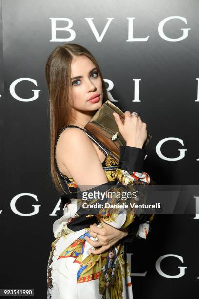 Xenia Tchoumi attends Bulgari FW 2018 Dinner Party on February 23, 2018 in Milan, Italy.