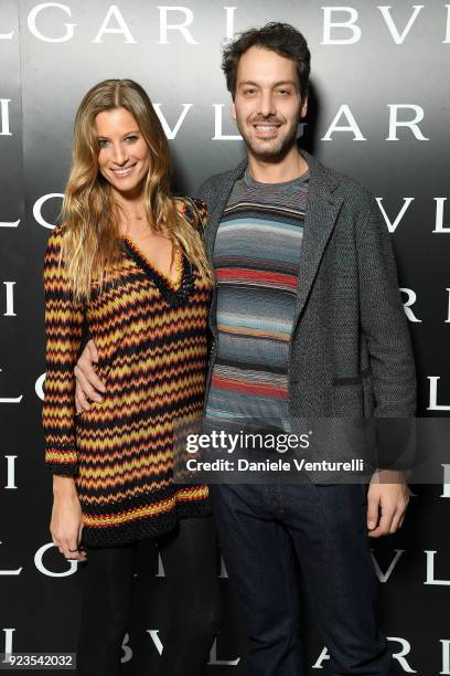 Fabrine Constantini and Francesco Maccapani Missoni attend Bulgari FW 2018 Dinner Party on February 23, 2018 in Milan, Italy.