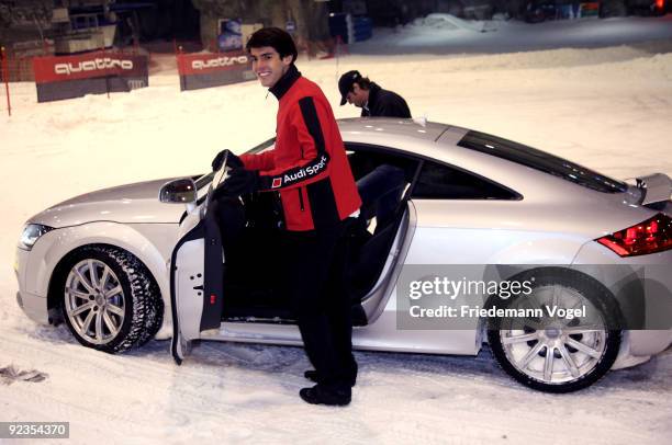 Ricardo Kaka looks on during the Audi Car Handover and Snow Driving Experience with Real Madrid at the Snowzone on October 26, 2009 in Madrid, Spain.