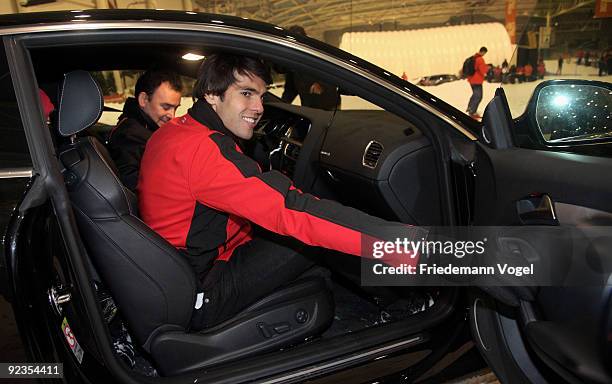 Ricardo Kaka looks on during the Audi Car Handover and Snow Driving Experience with Real Madrid at the Snowzone on October 26, 2009 in Madrid, Spain.