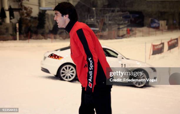 Ricardo Kaka looks on during the Audi Car Handover and Snow Driving Experience with Real Madrid at the Snowzone on October 26, 2009 in Madrid, Spain.