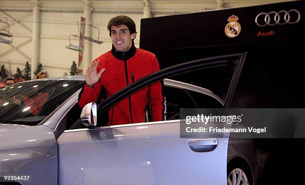 Ricardo Kaka looks on during the Audi Car Handover and Snow Driving Experience with Real Madrid at the Snowzone on October 26, 2009 in Madrid, Spain.