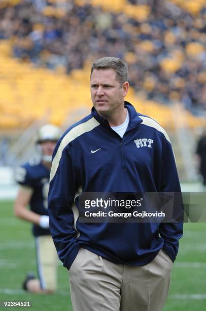 Offensive coordinator Frank Cignetti of the University of Pittsburgh Panthers looks on from the field before a college football game against the...