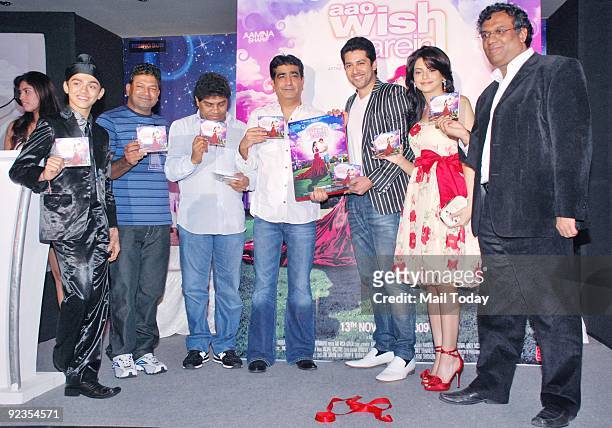 Actor Aftab Shivdasani, Aamna Shariff, Kishen Kumar and Johnny Lever at the audio release of the film Aao Wish Karein in Mumbai on Friday, October...