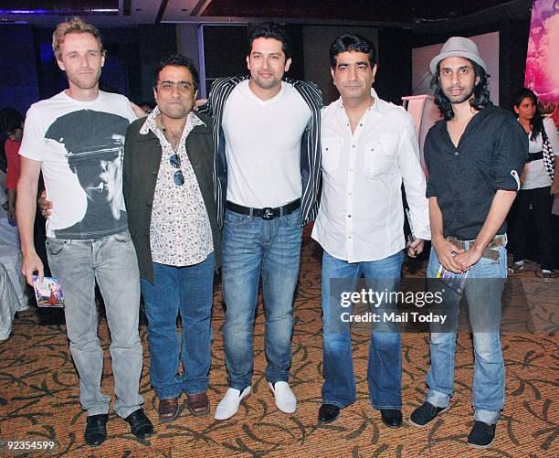 Singer Kunal Ganjawala, actor Aftab Shivdasani and Kishen Kumar of T-Series at the audio release of the film Aao Wish Karein in Mumbai on Friday,...