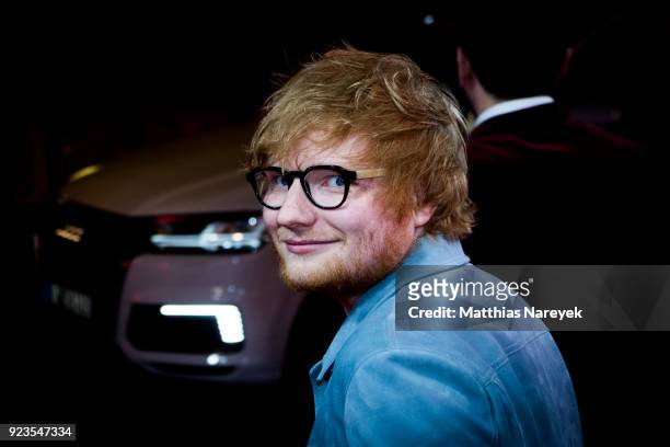 Ed Sheeran leaves the 'Songwriter' premiere during the 68th Berlinale International Film Festival Berlin at Friedrichstadtpalast on February 23, 2018...