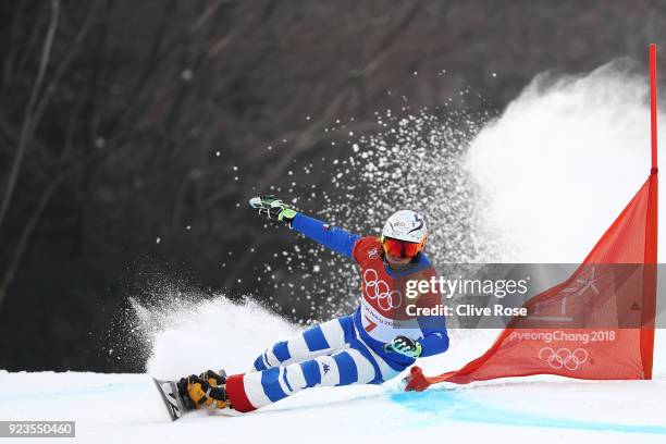 Roland Fischnaller of Italy competes during the Men's Parallel Giant Slalom Qualification Run on day fifteen of the PyeongChang 2018 Winter Olympic...