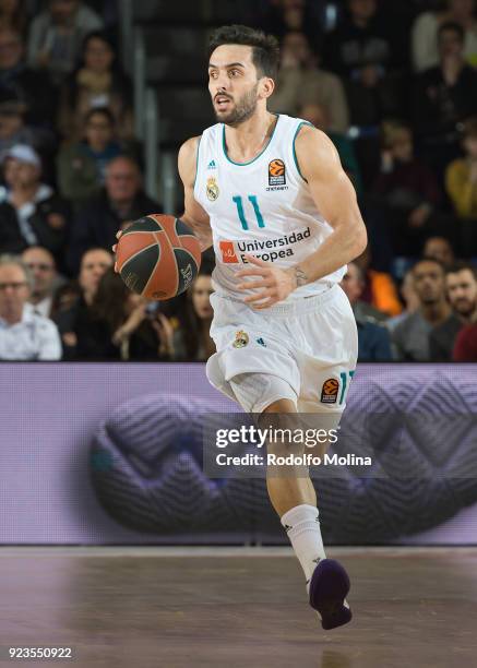 Facundo Campazzo, #11 of Real Madrid in action during the 2017/2018 Turkish Airlines EuroLeague Regular Season game between FC Barcelona Lassa and...