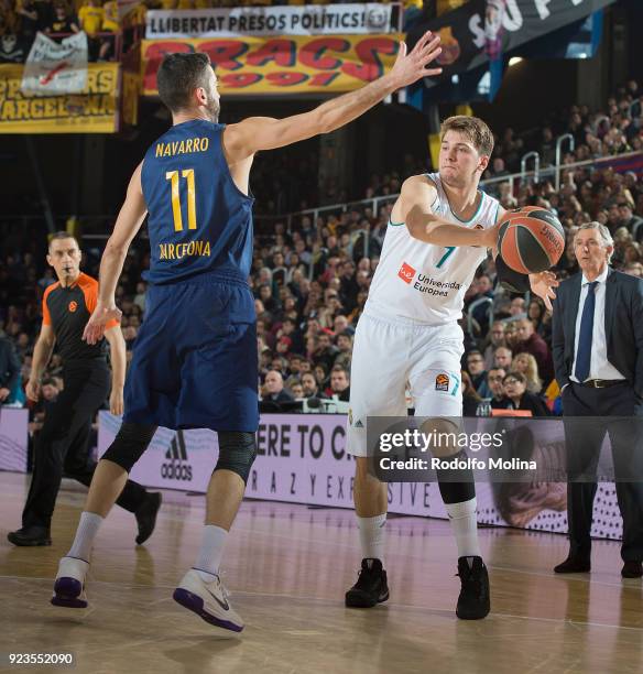 Luka Doncic, #7 of Real Madrid in action during the 2017/2018 Turkish Airlines EuroLeague Regular Season game between FC Barcelona Lassa and Real...