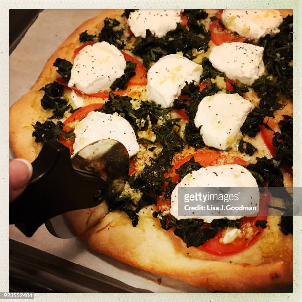 homemade white pizza (bianca) w/slicer - vit pizza bildbanksfoton och bilder