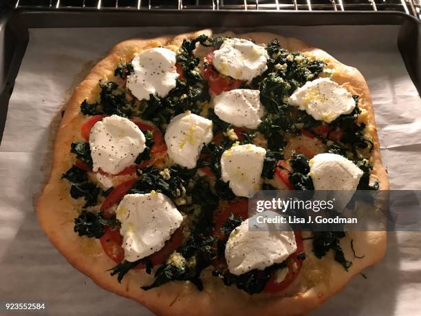 homemade white pizza (bianca) in oven - vit pizza bildbanksfoton och bilder