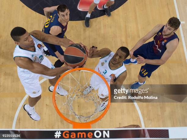 Chasson Randle, #2 of Real Madrid and Anthony Randolph, #3 during the 2017/2018 Turkish Airlines EuroLeague Regular Season game between FC Barcelona...