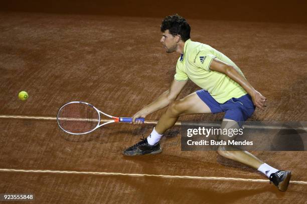 Dominic Thiem of Austria returns a shot to Fernando Verdasco of Spain during the quarter finals of the ATP Rio Open 2018 at Jockey Club Brasileiro on...