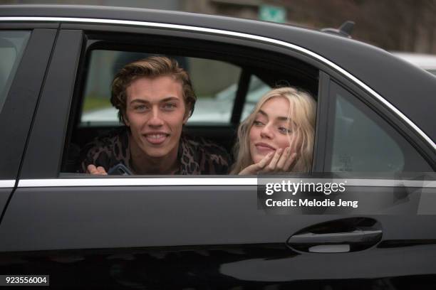 Siblings Lucky Blue Smith and Pyper America in their car after the Roberto Cavalli show during Milan Fashion Week Fall/Winter 2018/19 on February 23,...