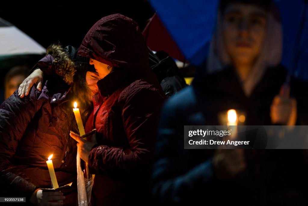 Sandy Hook Residents Hold Vigil In Support Of Parkland, FL After School Shooting