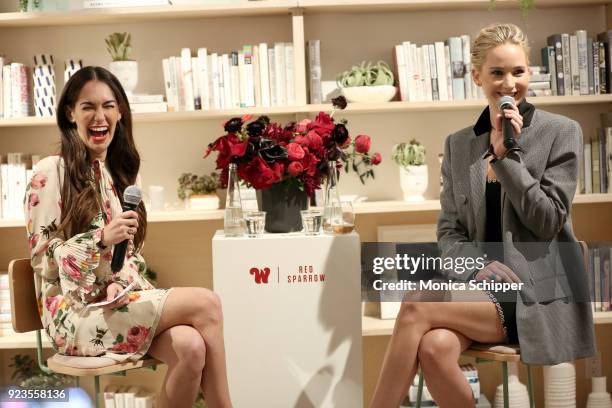 The Wing co-founder Audrey Gelman and Jennifer Lawrence speak onstage during 20th Century Fox x The Wing on February 23, 2018 in New York City.