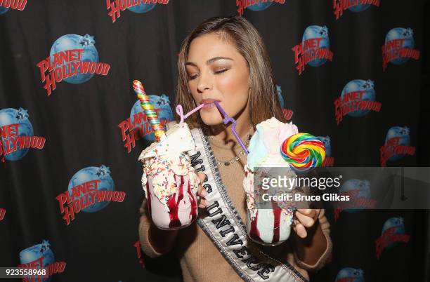 Miss Universe 2017 Demi-Leigh Nel-Peters visits Planet Hollywood Times Square on February 22, 2018 in New York City.