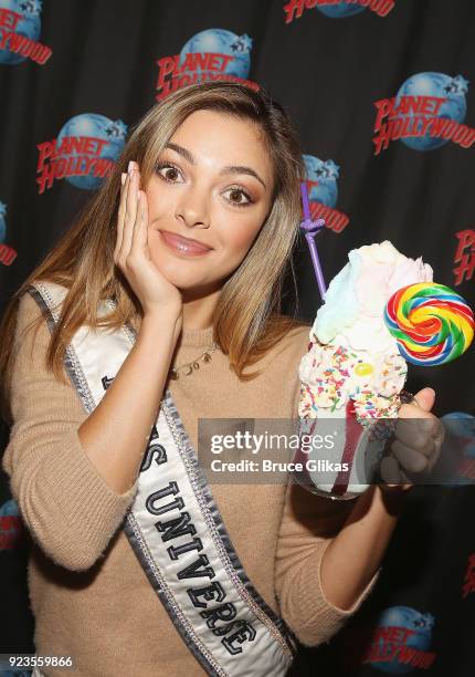 Miss Universe 2017 Demi-Leigh Nel-Peters visits Planet Hollywood Times Square on February 22, 2018 in New York City.