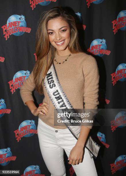 Miss Universe 2017 Demi-Leigh Nel-Peters visits Planet Hollywood Times Square on February 22, 2018 in New York City.