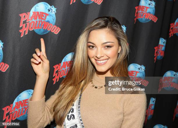 Miss Universe 2017 Demi-Leigh Nel-Peters visits Planet Hollywood Times Square on February 22, 2018 in New York City.