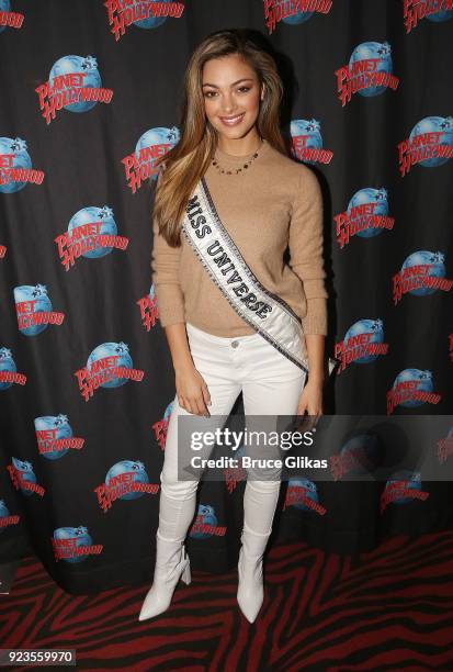 Miss Universe 2017 Demi-Leigh Nel-Peters visits Planet Hollywood Times Square on February 22, 2018 in New York City.