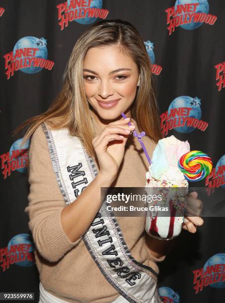 Miss Universe 2017 Demi-Leigh Nel-Peters visits Planet Hollywood Times Square on February 22, 2018 in New York City.